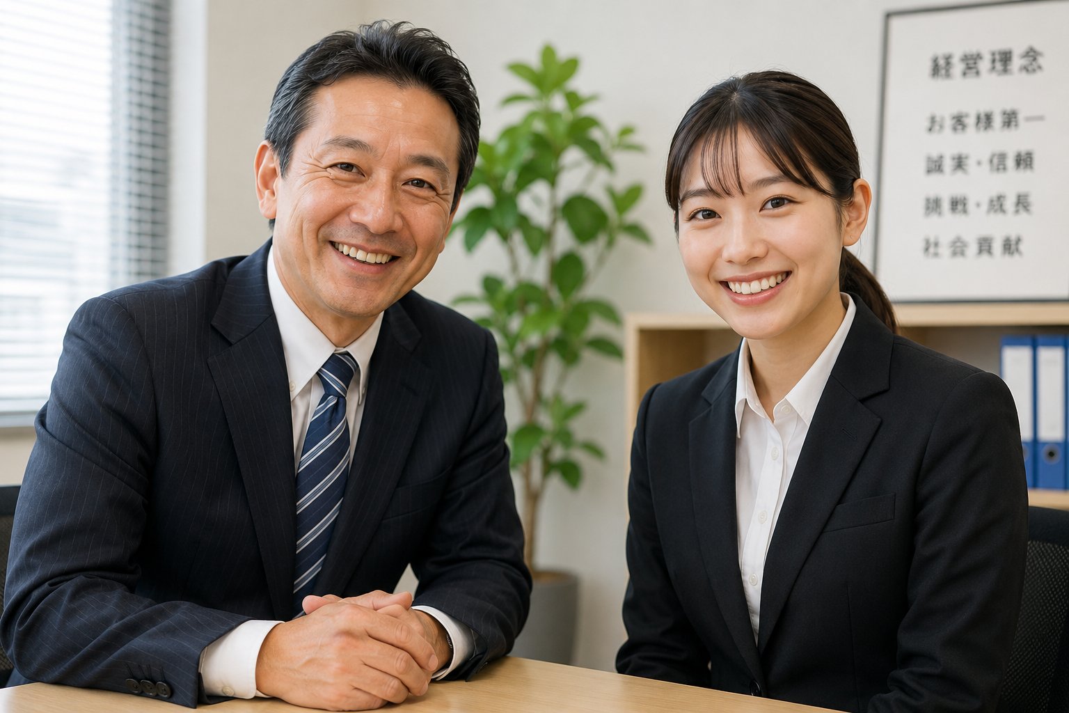 笑顔の学生と社長